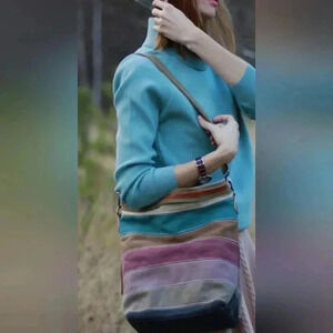 Women's Shoulder Bag , Canvas Cross Body, Durable Multi Color Striped Tote